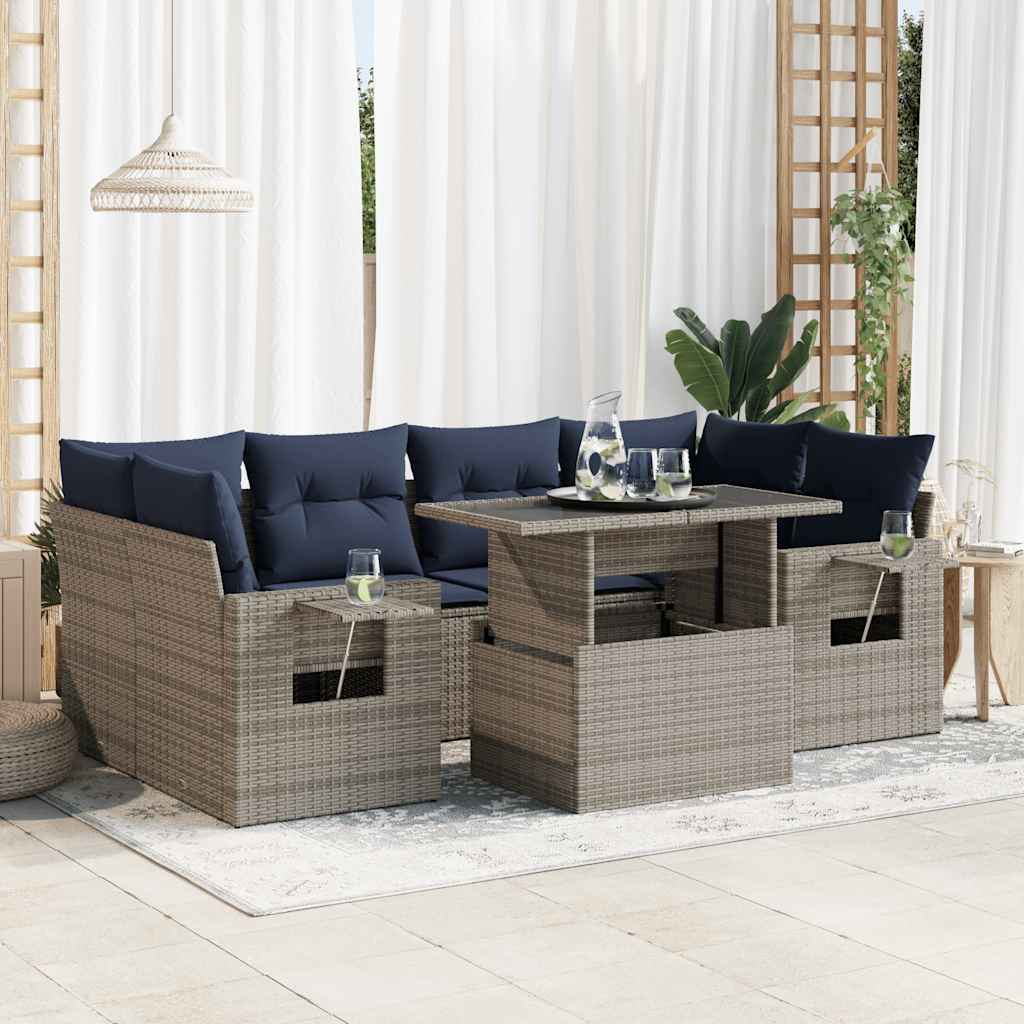Set Divani da Giardino con Cuscini 7pz Grigio Polyrattan | homemem39