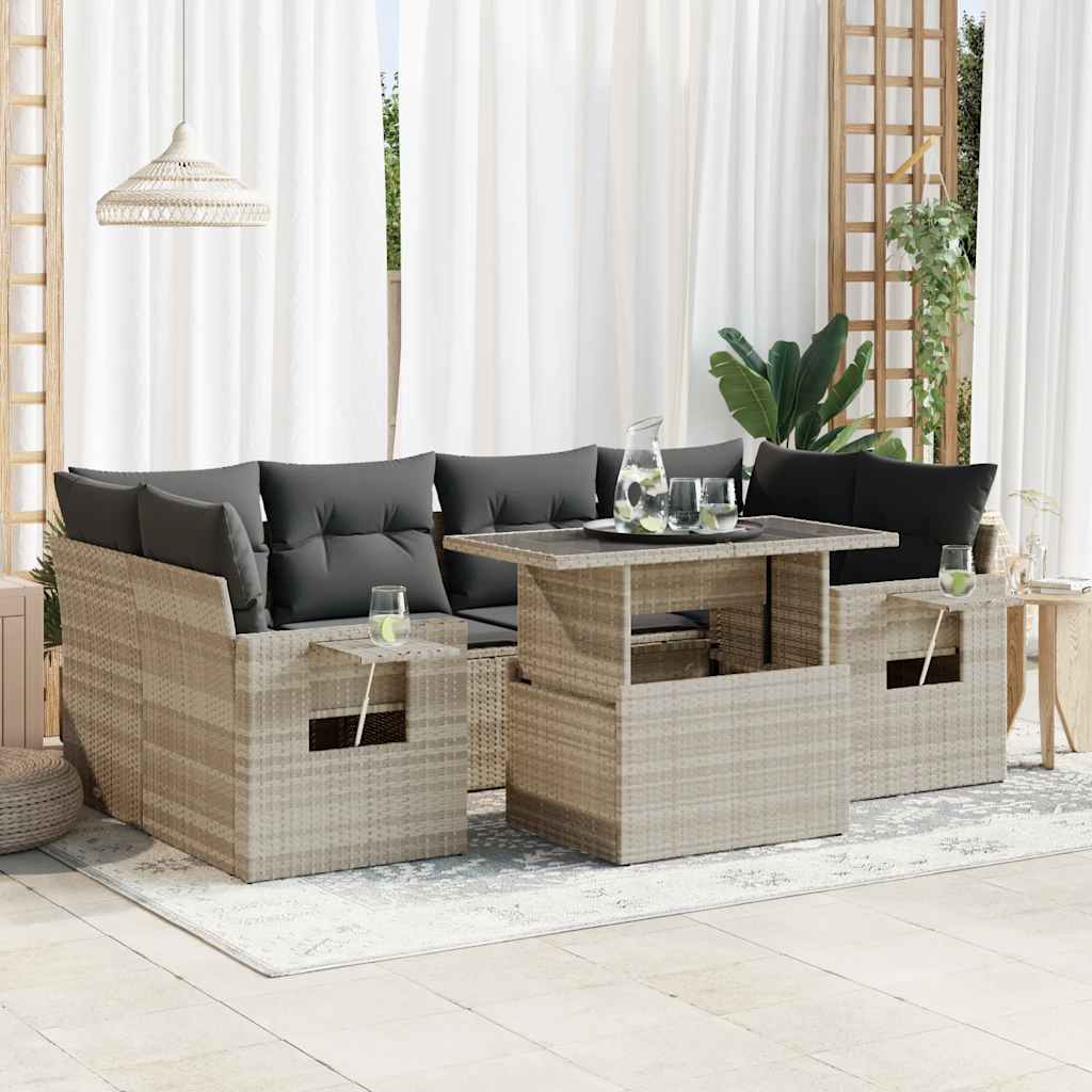 Set Divani da Giardino 7pz con Cuscini Grigio Chiaro Polyrattan | homemem39