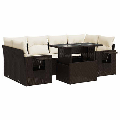 Set Divani da Giardino 7 pz con Cuscini Marrone in Polyrattan | homemem39