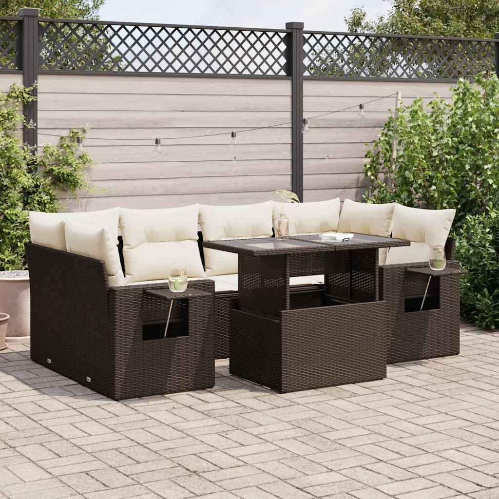 Set Divani da Giardino 7 pz con Cuscini Marrone in Polyrattan | homemem39