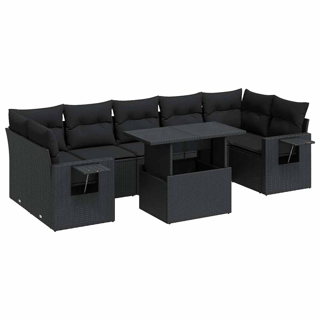 Set Divani da Giardino con Cuscini 8 pz Nero in Polyrattan | homemem39