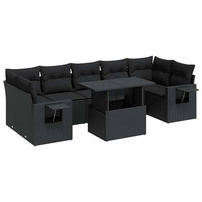 Set Divani da Giardino con Cuscini 8 pz Nero in Polyrattan | homemem39