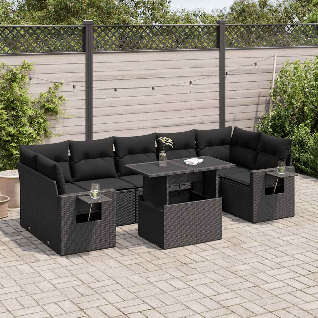 Set Divani da Giardino con Cuscini 8 pz Nero in Polyrattan | homemem39