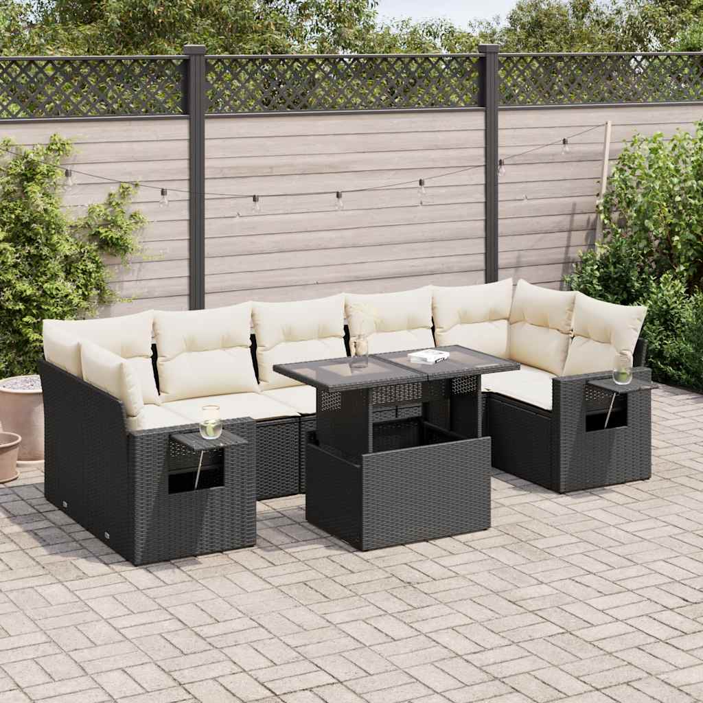 Set Divani da Giardino con Cuscini 8 pz Nero in Polyrattan - homemem39