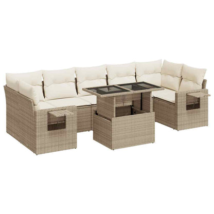 Set Divano da Giardino 8 pz con Cuscini Beige in Polyrattan | homemem39