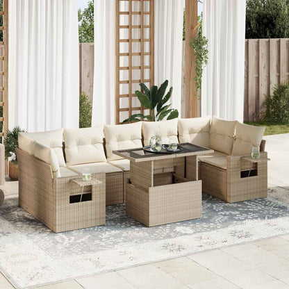 Set Divano da Giardino 8 pz con Cuscini Beige in Polyrattan | homemem39