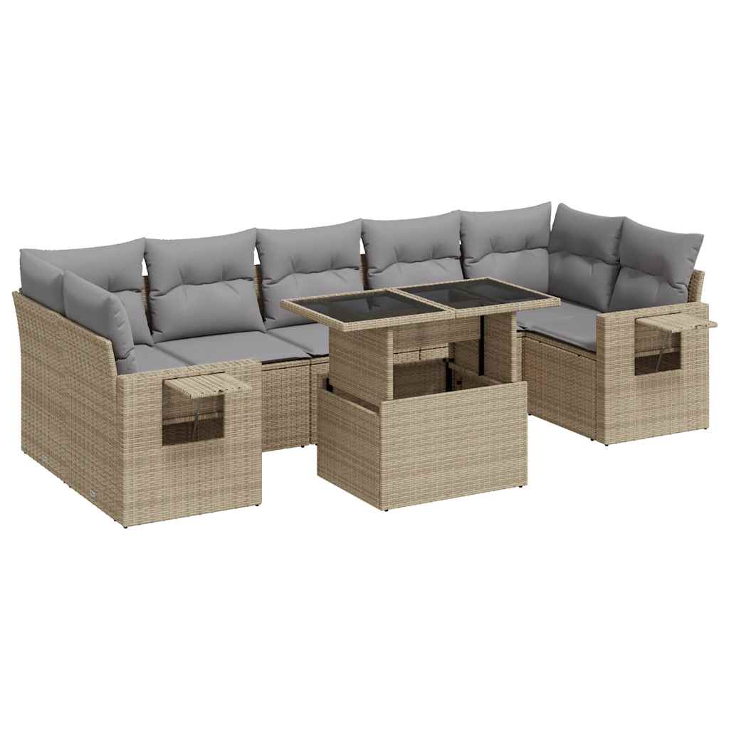 Set Divano da Giardino 8 pz con Cuscini Beige in Polyrattan | homemem39