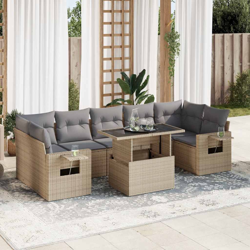 Set Divano da Giardino 8 pz con Cuscini Beige in Polyrattan | homemem39