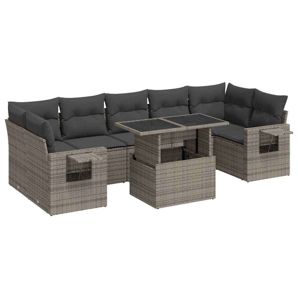 Set Divano da Giardino 8 pz con Cuscini Grigio in Polyrattan | homemem39