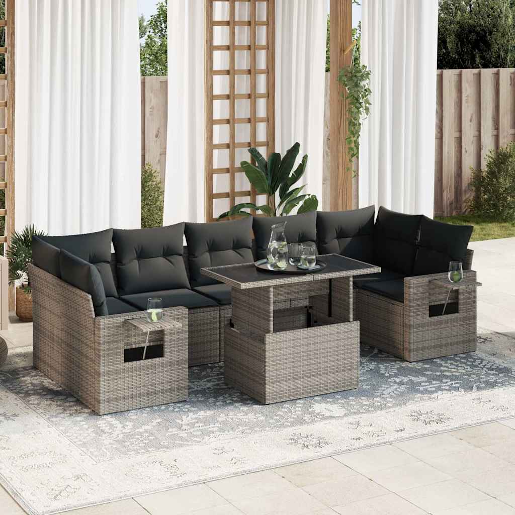 Set Divano da Giardino 8 pz con Cuscini Grigio in Polyrattan | homemem39