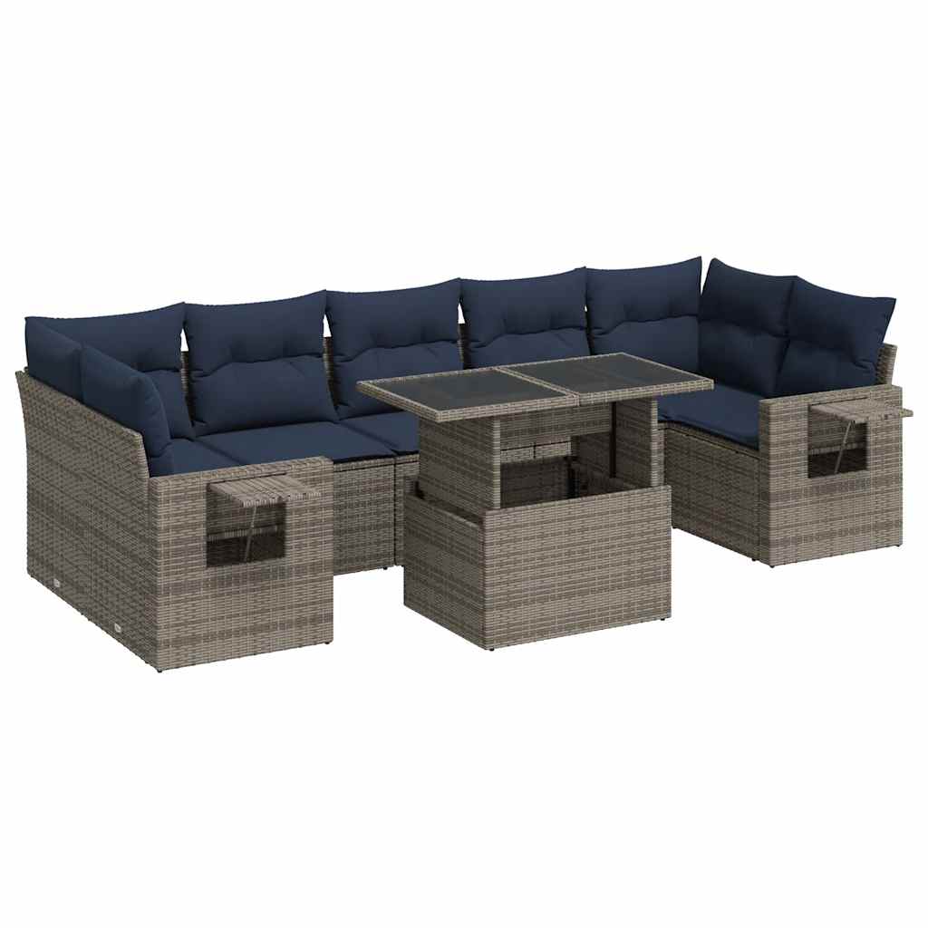 Set Divani da Giardino con Cuscini 8 pz Grigio Polyrattan Acacia | homemem39