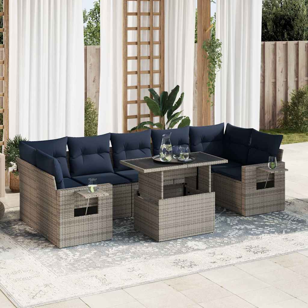 Set Divani da Giardino con Cuscini 8 pz Grigio Polyrattan Acacia | homemem39
