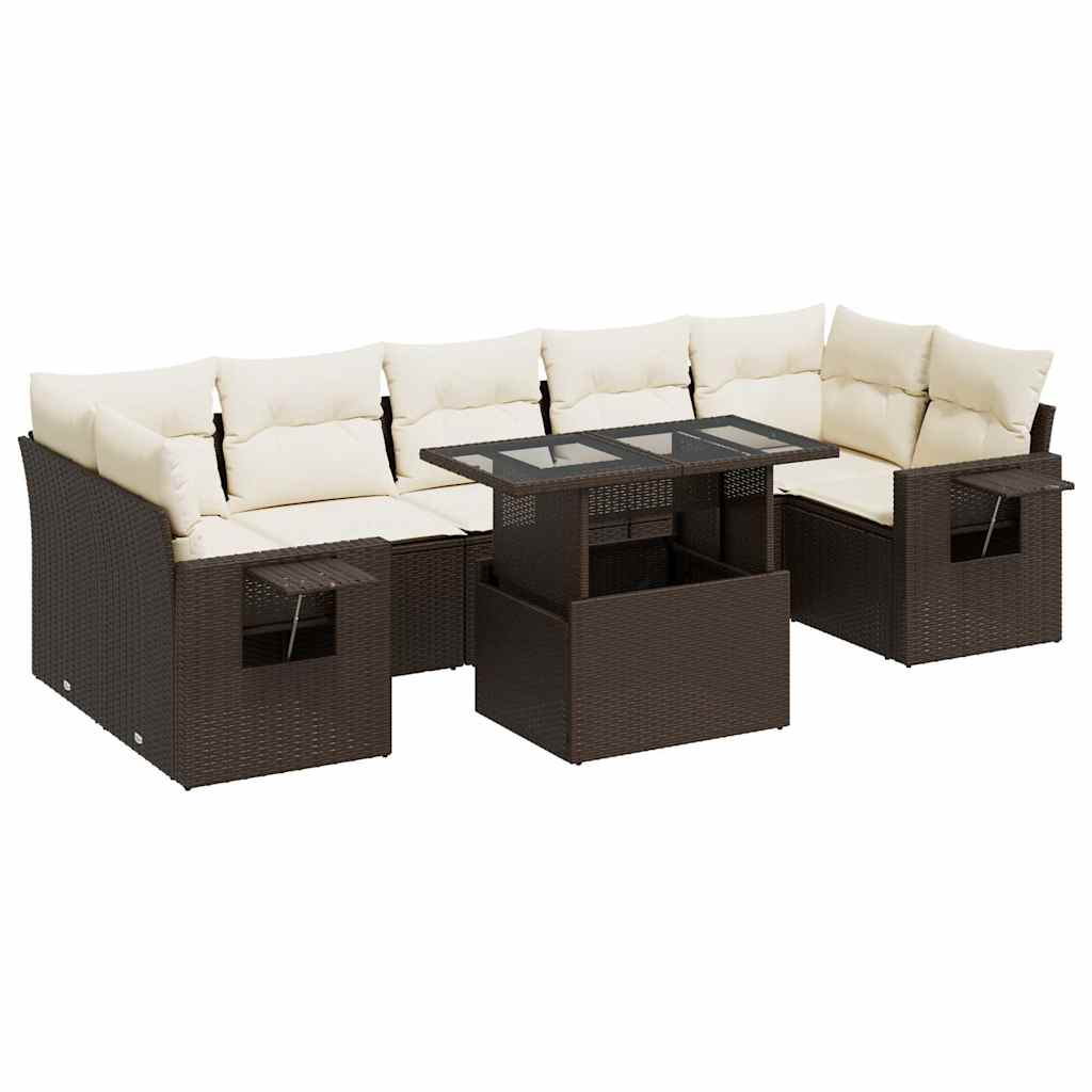Set Divani da Giardino 8 pz con Cuscini Marrone in Polyrattan - homemem39