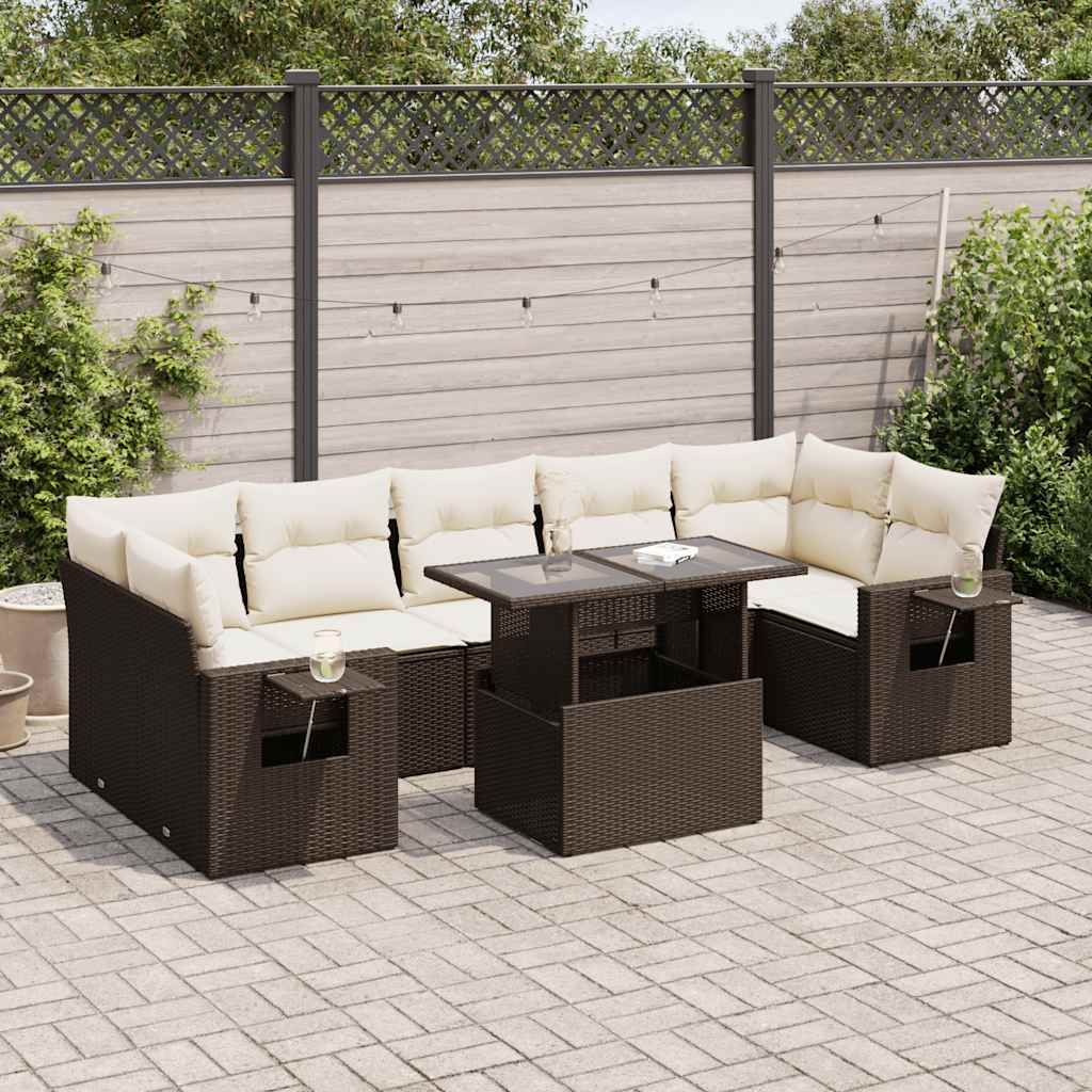 Set Divani da Giardino 8 pz con Cuscini Marrone in Polyrattan | homemem39