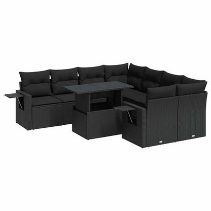 Set Divani da Giardino 9 pz con Cuscini Nero in Polyrattan - homemem39