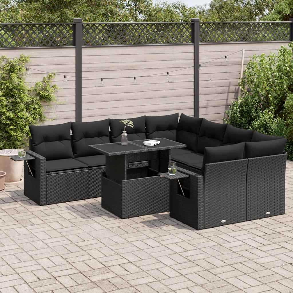 Set Divani da Giardino 9 pz con Cuscini Nero in Polyrattan | homemem39