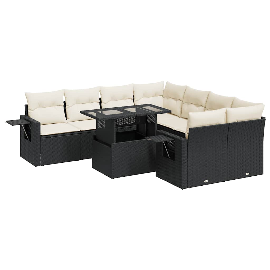 Set Divani da Giardino 9 pz con Cuscini Nero in Polyrattan | homemem39