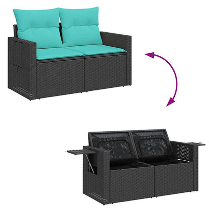 Set Divani Giardino 9 pz con Cuscini Nero Polyrattan Acacia