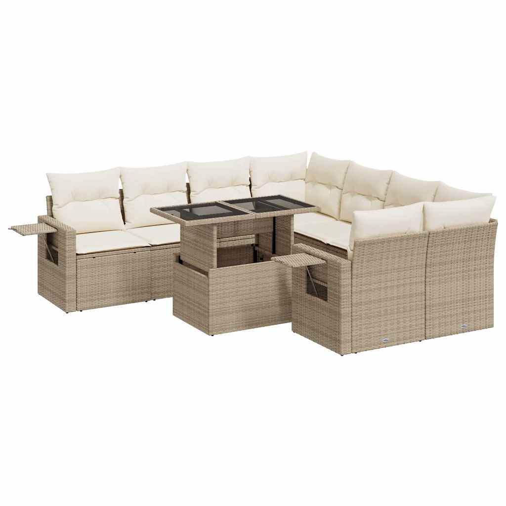 Set Divano da Giardino 9 pz con Cuscini Beige in Polyrattan - homemem39