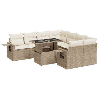 Set Divano da Giardino 9 pz con Cuscini Beige in Polyrattan - homemem39
