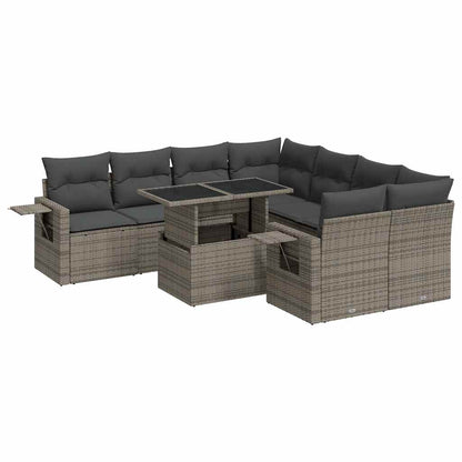 Set Divano da Giardino 9 pz con Cuscini Grigio in Polyrattan | homemem39
