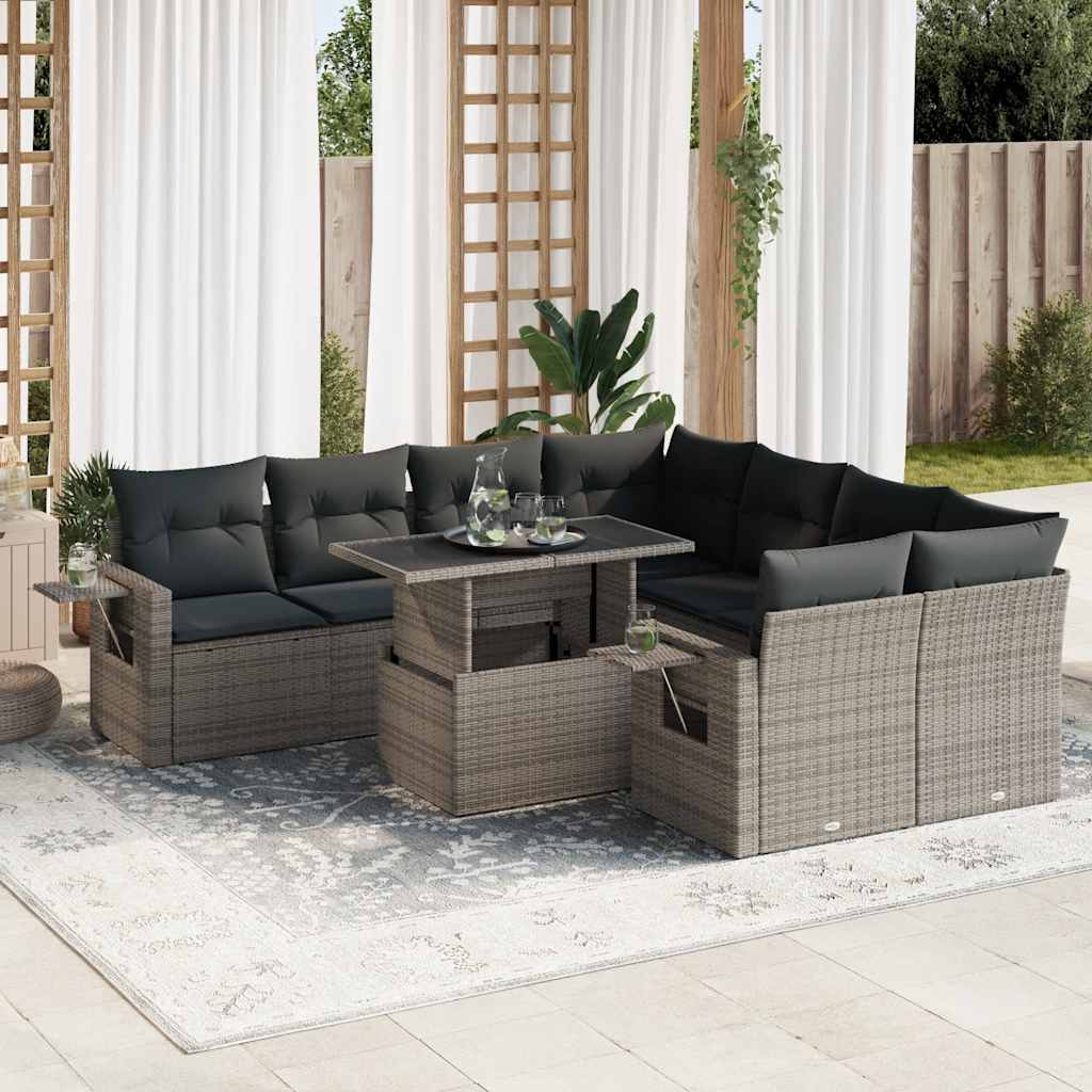 Set Divano da Giardino 9 pz con Cuscini Grigio in Polyrattan - homemem39