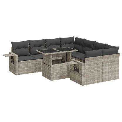 Set Divano da Giardino 9pz con Cuscini Grigio Chiaro Polyrattan | homemem39