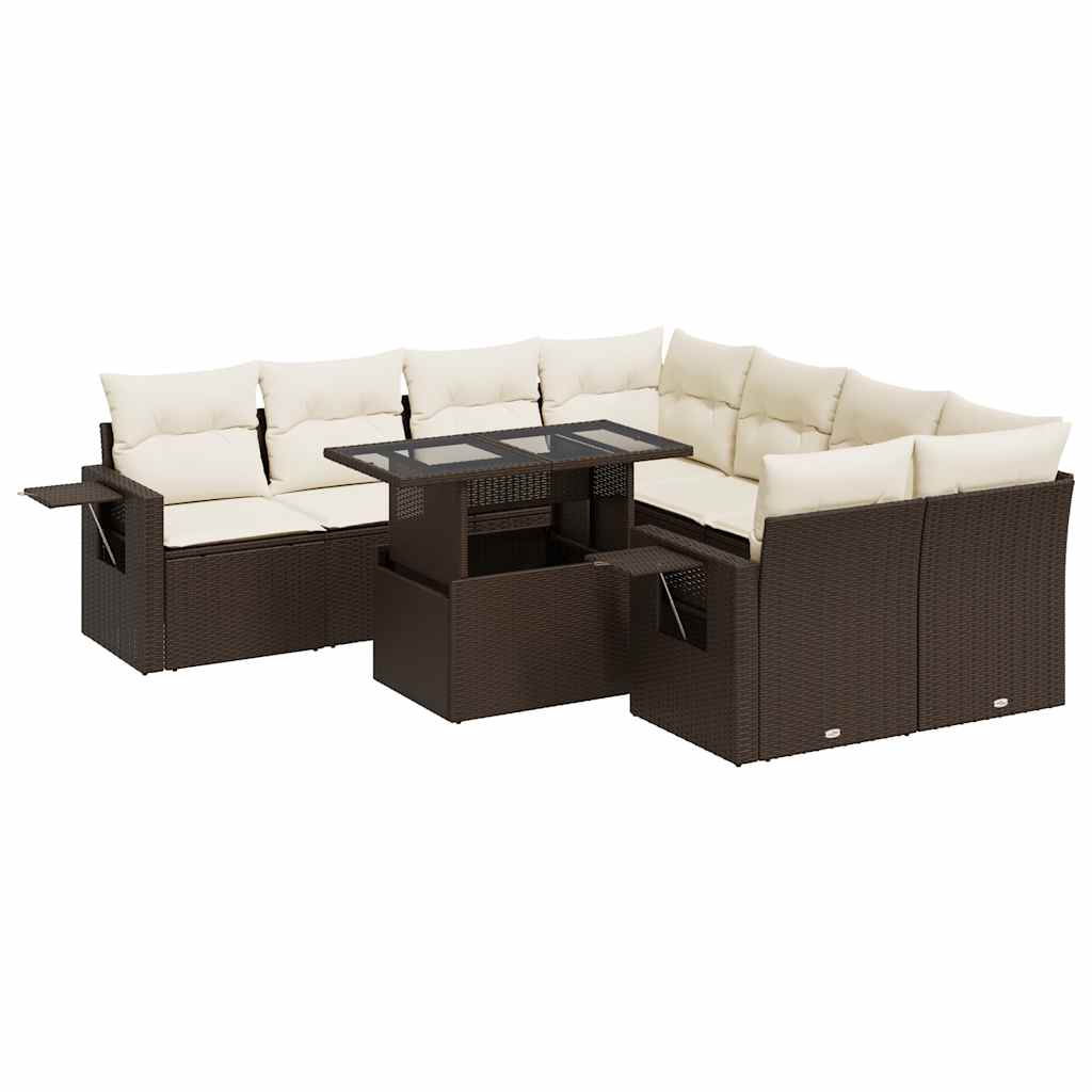 Set Divani da Giardino 9pz con Cuscini Marrone in Polyrattan | homemem39