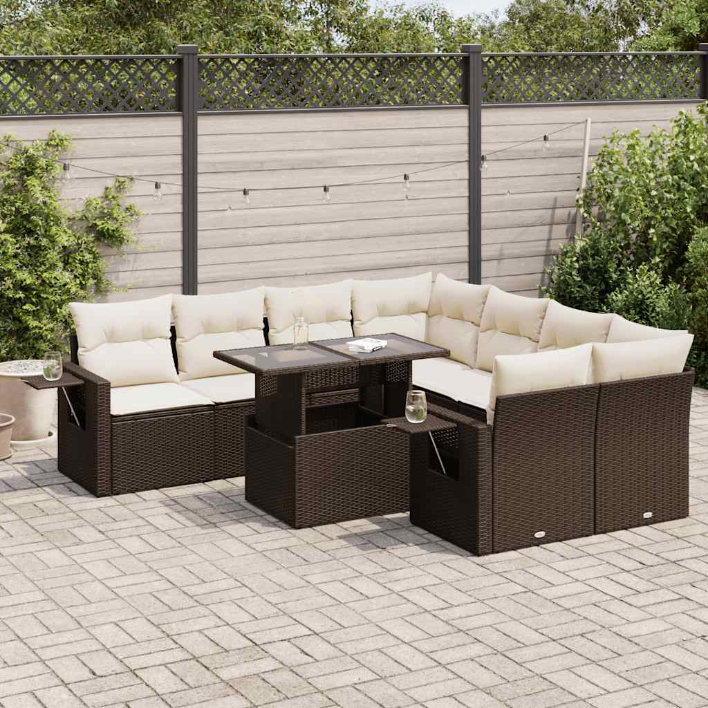 Set Divani da Giardino 9pz con Cuscini Marrone in Polyrattan - homemem39