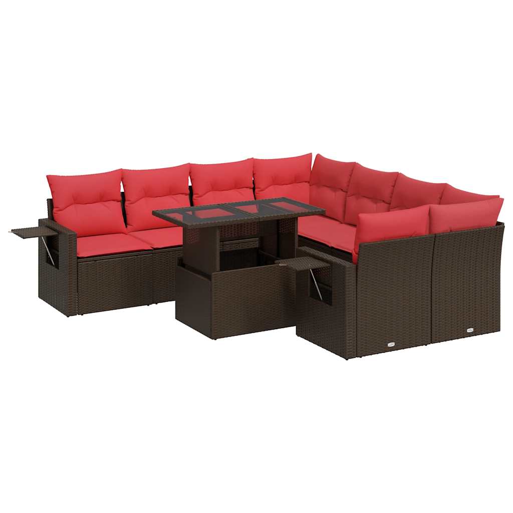 Set Divano da Giardino 9pz con Cuscini Marrone Polyrattan Acacia | homemem39