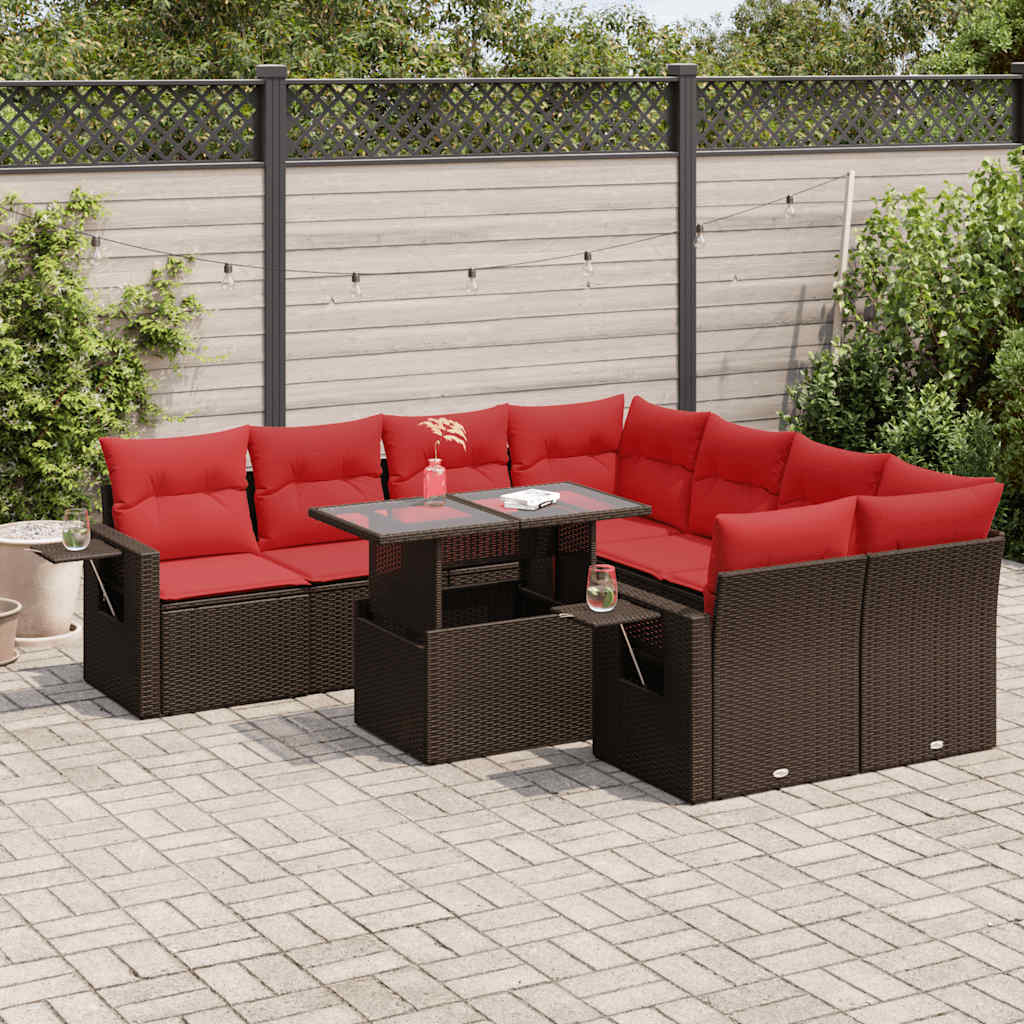 Set Divano da Giardino 9pz con Cuscini Marrone Polyrattan Acacia | homemem39