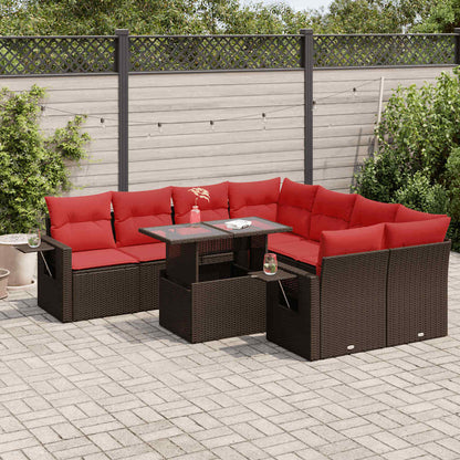 Set Divano da Giardino 9pz con Cuscini Marrone Polyrattan Acacia | homemem39
