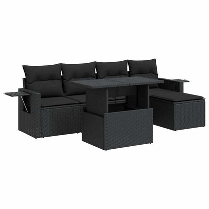 Set Divano da Giardino 6 pz con Cuscini Nero in Polyrattan - homemem39