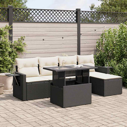 Set Divano da Giardino 6 pz con Cuscini Nero in Polyrattan - homemem39
