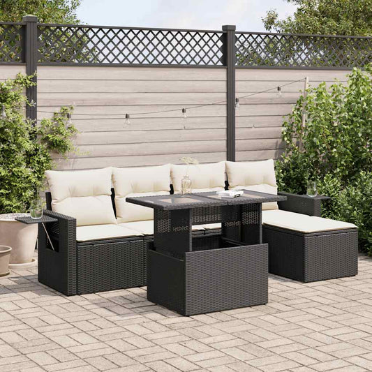 Set Divano da Giardino 6 pz con Cuscini Nero in Polyrattan - homemem39