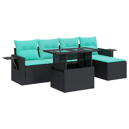Set Divano Giardino 6 pz con Cuscini Nero Polyrattan Acacia