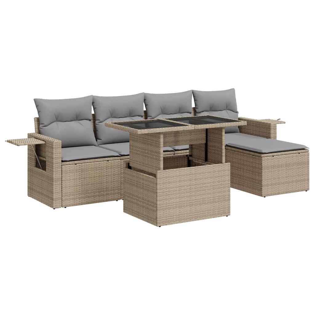 Set Divano da Giardino 6 pz con Cuscini Beige in Polyrattan | homemem39