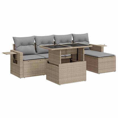 Set Divano da Giardino 6 pz con Cuscini Beige in Polyrattan | homemem39