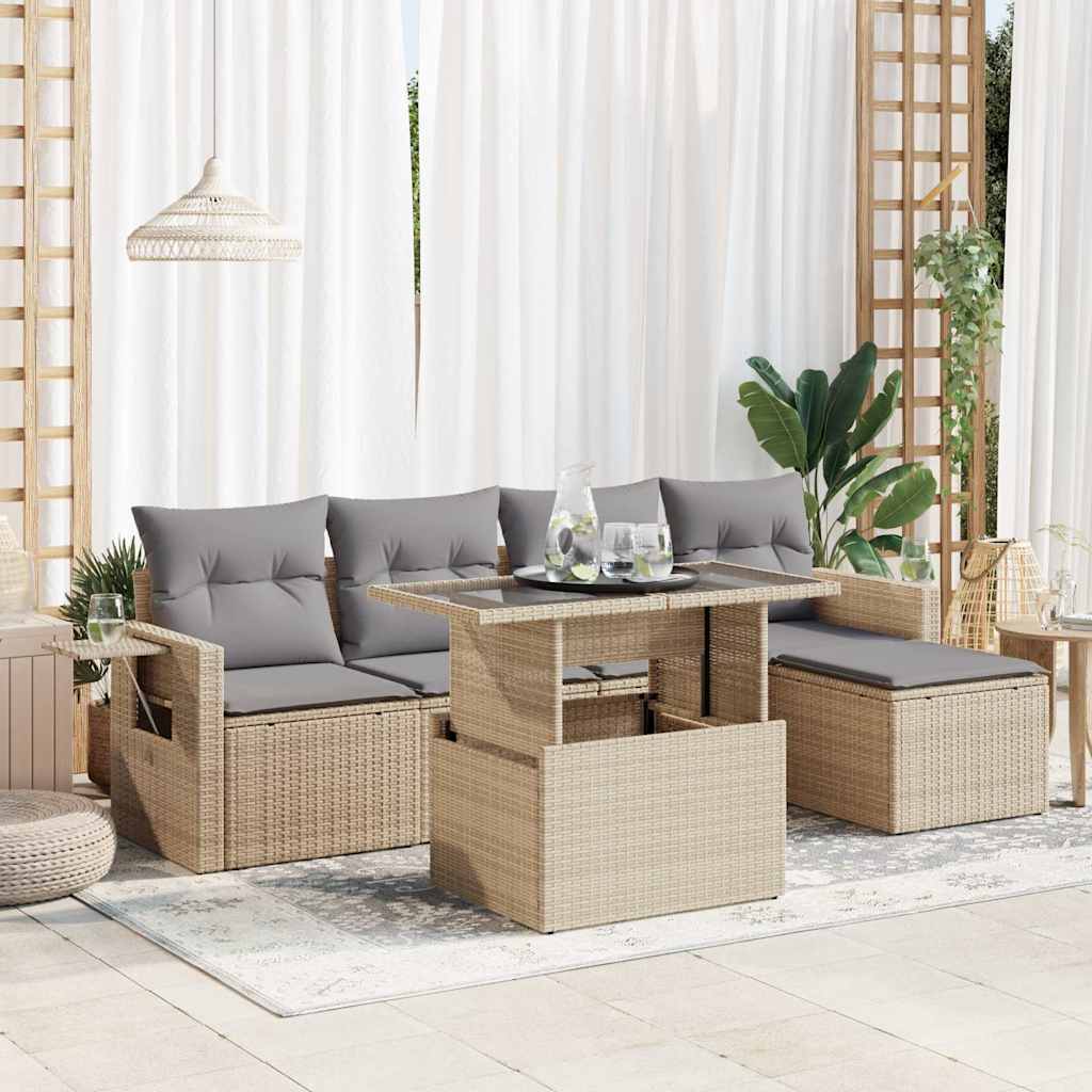 Set Divano da Giardino 6 pz con Cuscini Beige in Polyrattan | homemem39