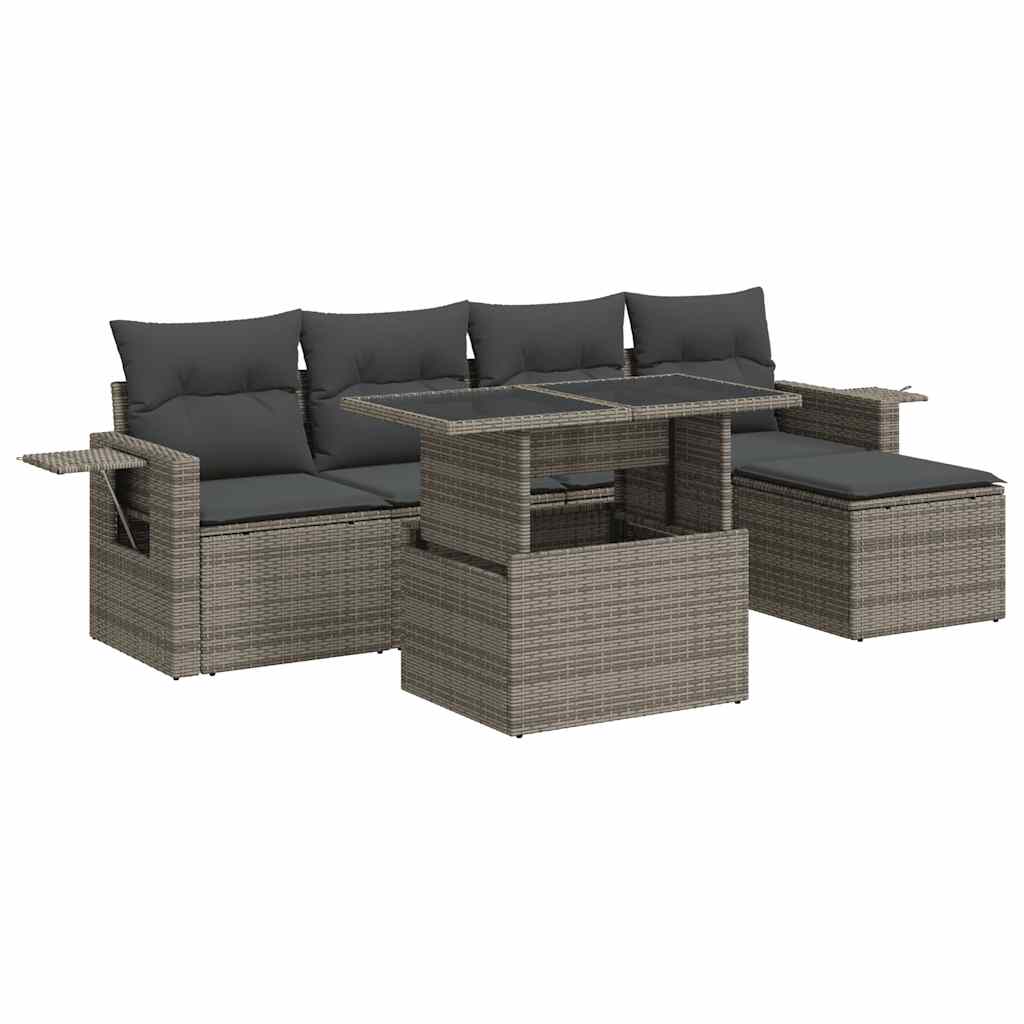 Set Divano da Giardino 6 pz con Cuscini Grigio in Polyrattan - homemem39