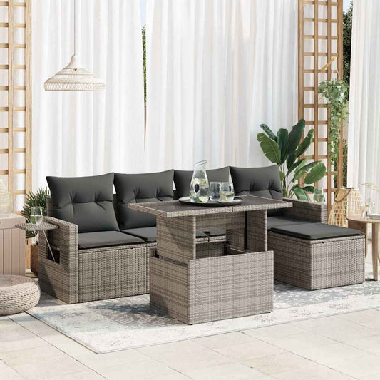 Set Divano da Giardino 6 pz con Cuscini Grigio in Polyrattan - homemem39