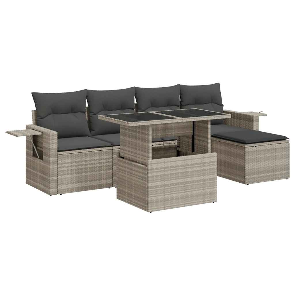 Set Divano da Giardino 6pz con Cuscini Grigio Chiaro Polyrattan | homemem39