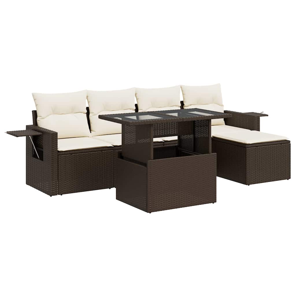 Set Divano da Giardino 6 pz con Cuscini Marrone in Polyrattan - homemem39