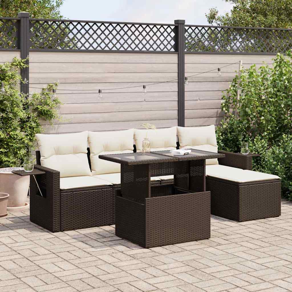Set Divano da Giardino 6 pz con Cuscini Marrone in Polyrattan - homemem39