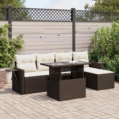 Set Divano da Giardino 6 pz con Cuscini Marrone in Polyrattan - homemem39