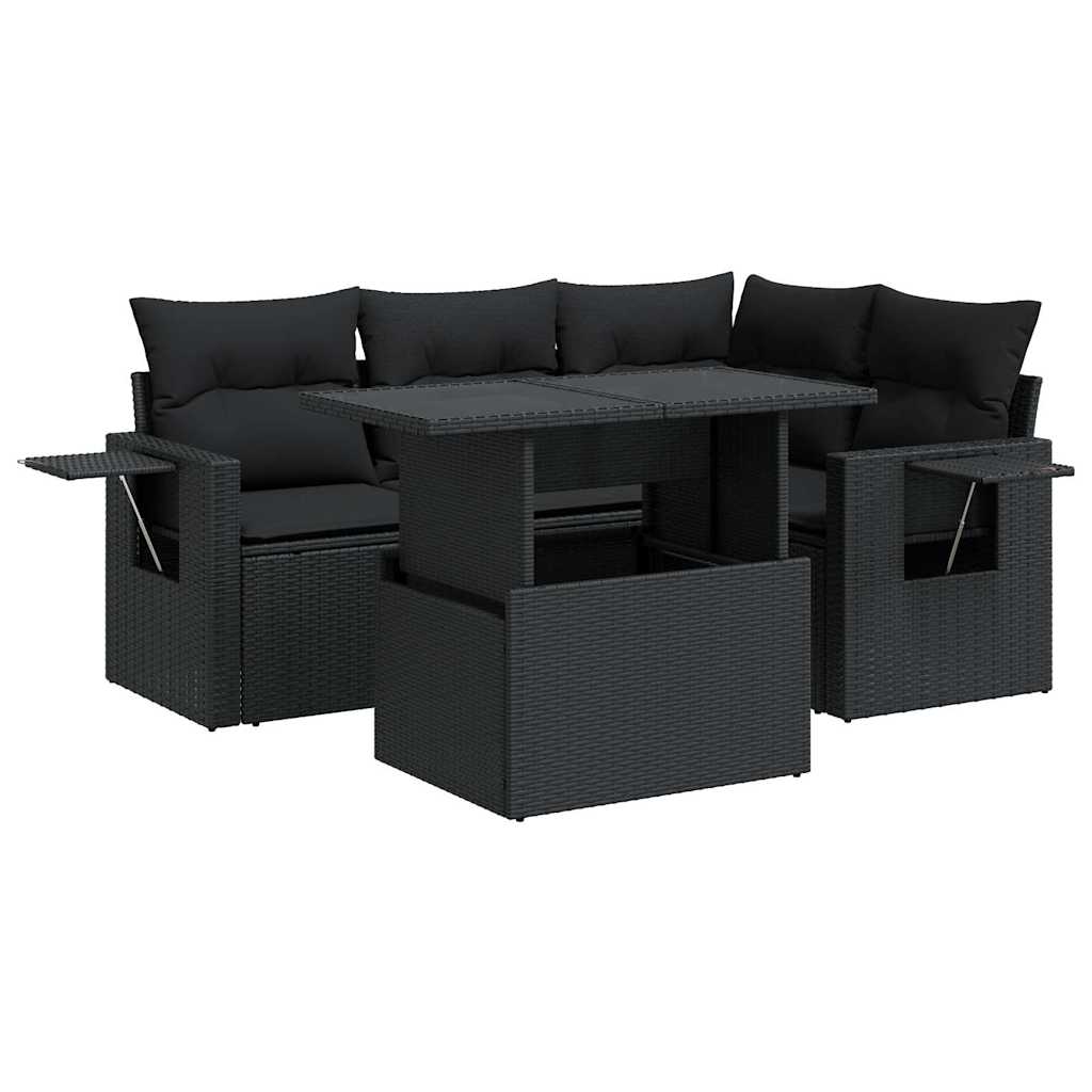 Set Divani da Giardino 5 pz con Cuscini in Polyrattan Nero | homemem39