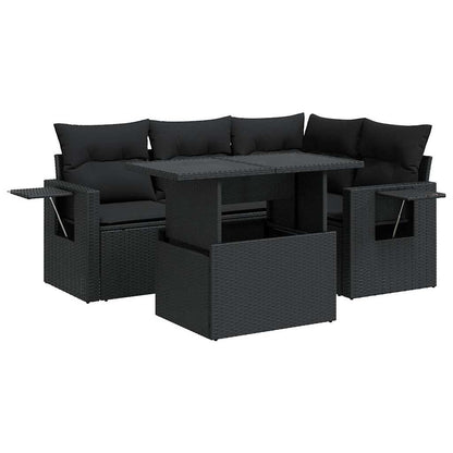 Set Divani da Giardino 5 pz con Cuscini in Polyrattan Nero | homemem39
