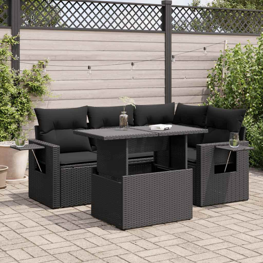 Set Divani da Giardino 5 pz con Cuscini in Polyrattan Nero | homemem39