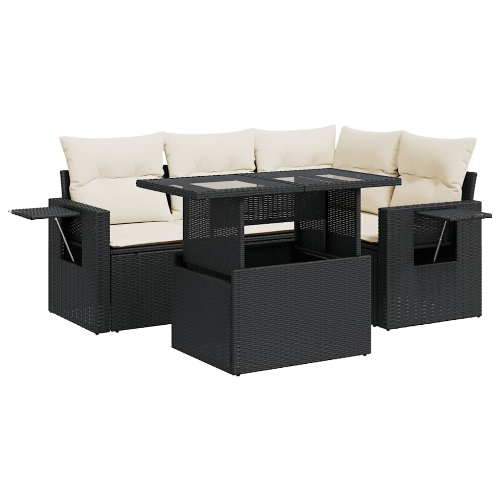 Set Divani da Giardino 5 pz con Cuscini in Polyrattan Nero | homemem39