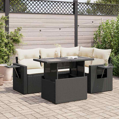 Set Divani da Giardino 5 pz con Cuscini in Polyrattan Nero | homemem39